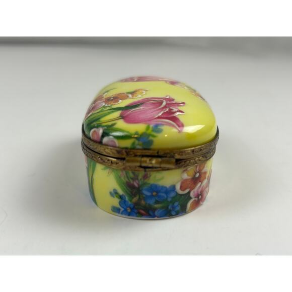 Rochard Limoges France Trinket Box Raised Floral Hand Painted Yellow Oval - Picture 4 of 14